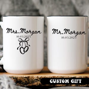 Personalized Mr & Mrs Coffee Mugs Set, Custom Husband and Wife Mugs, New Bride and Groom Coffee Cup Newlywed Couple Wedding Anniversary Gift