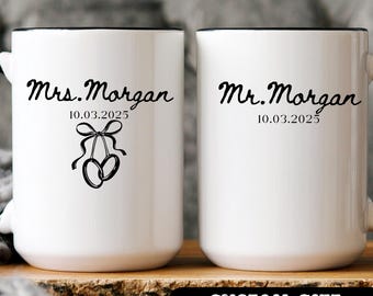 Juego de tazas de café personalizadas para Sr. y Sra., regalo de aniversario de bodas personalizado