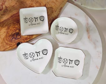 Softball Ring Dish, Custom Name and Number Jewelry Tray, Softball Player Gift, Softball Team Gift, Softball Birthday Gift
