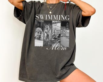 Custom Swimming Mom Photo T-Shirt, Personalized Brushstroke Tee