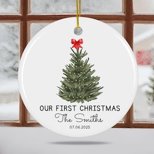 Custom First Christmas Married Ornament Gift Newlywed Wedding Keepsake for Couple 1st Anniversary Mr Mrs Holiday Couple Coquette Bow 2025