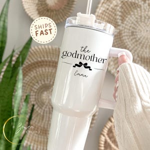 Personalized Godmother Tumbler, Custom Godmother Gift, Godmother Proposal Cup, Baptism Godmom Mug from Goddaughter or Godson coquette bow