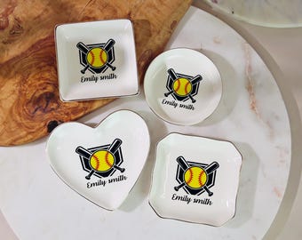 Personalized Softball Jewelry Dish, Custom Name Ring Tray, Softball Player Gift, Senior Night Keepsake, Team Gift for Her