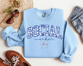 Floral Social Worker Sweatshirt: Coquette Toile Design