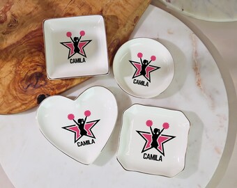 Personalized Cheerleader Ring Dish, Cheerleading Gift, Custom Cheerleader Jewelry Tray, Cheer Team Gift, Cheerleader Birthday Gift for Her