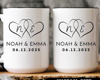 Personalized Mr & Mrs Coffee Mugs Set, Newlywed Wedding Anniversary Gift