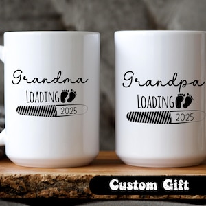 Pregnancy Announcement to Grandparents Mug Set, Grandma Loading Mug, Promoted to Grandpa Gift, Pregnancy Reveal to Grandparents Est 2025
