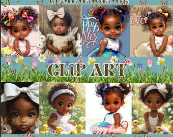 Easter Baby Girl Clip Art: African American PNG Bundle (Digital Download) 19PNG Files