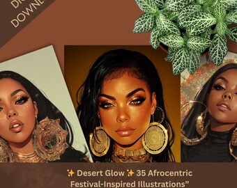 35 Afrocentric Festival-Inspired Illustrations – Boho Digital Art for Journals, Wall Decor & Crafts (Digital Download)