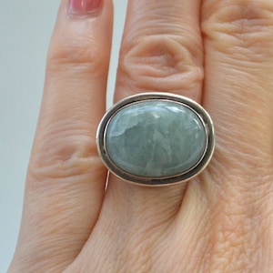 Jadeite Quartz Ring, Sterling Silver Ring, Vintage Navajo Ring, Size 6 And Half Ring, 1970s Ring, Statement Ring, Cocktail Ring