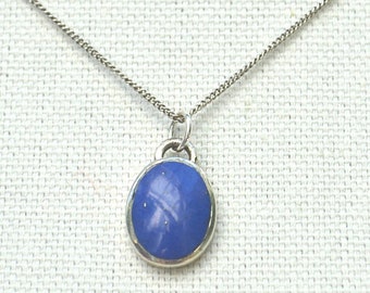 Lapis Lazuli Pendant Necklace, Vintage Pendant, Sterling Silver Pendant, Thailand Pendant, 1970's Pendant