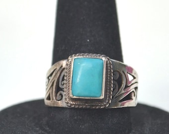 Anillo turquesa vintage, anillo de plata de ley, anillo talla 7.5, anillo bohemio, anillo de plata vintage, anillo turquesa de los años 70