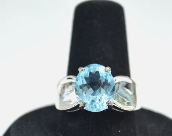 Blue Topaz Ring, Vintage Gemstone Ring, Sterling Silver Ring, Solitaire Ring, Size 7 Ring, Birthstone Ring