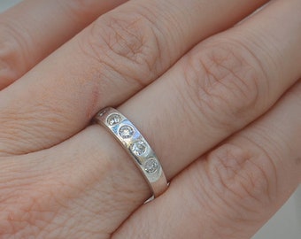 Crystal Ring, Vintage Ring, Sterling Silver Ring, 1970's Ring, Size 7 and half Ring, Silver and Crystal Ring, Band Ring