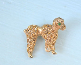 Vintage Gold Poodle Brooch with Emerald Eye, 1970s Dog Pin