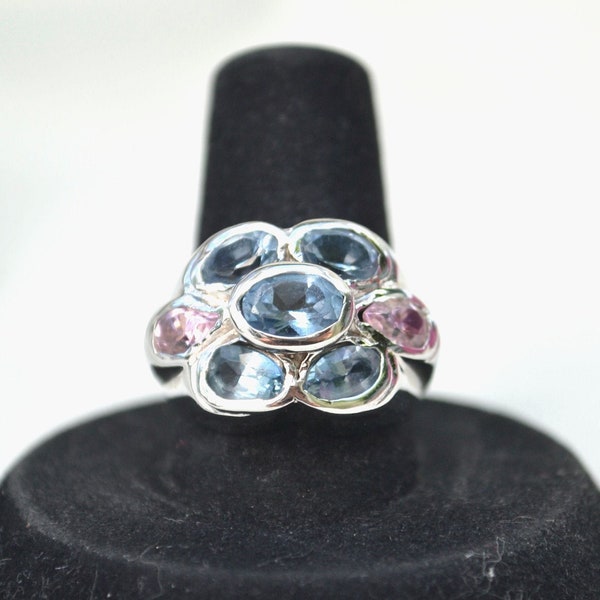 Vintage Gemstone Ring, 1990s Ring, Size 7 1/2 Ring, MultiStone Ring, Silver Ring, Statement Topaz Ring, Cocktail Ring