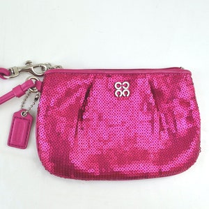 Pink Coach Wristlet Pouch Pink Wristlet Mini Wristlet Sequin Wristlet Evening Wristlet Etsy