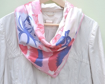 Floral Scarf, Pink Scarf, 1960s Scarf, La Dear Scarf, Japan Scarf, Square Scarf, Flower Scarf, Vintage Pink Scarf