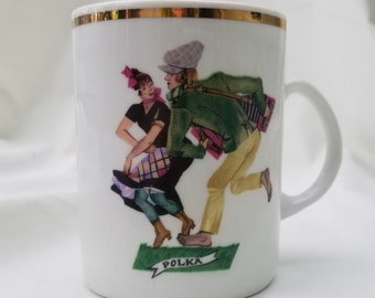 Polish Folk Dancing Mug, Made In Poland by Favolina, 1960's Mug Cup