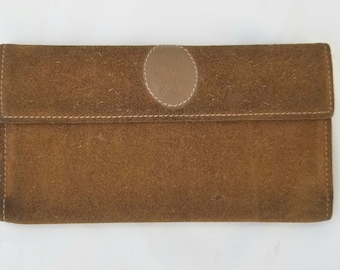 Vintage Suede Wallet, Khaki Wallet, Foldover Wallet, ROLFS Wallet, 1970's Wallet