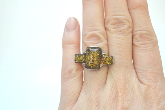 Baltic Amber Ring, Sterling Silver Ring, Vintage … - image 1