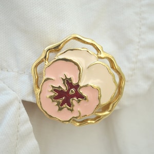Enamel Brooch, Vintage Enamel Brooch, Floral Brooch, Flower Brooch, 1970s Brooch, Pansy Brooch, Vintage Brooch, Goldtone Brooch