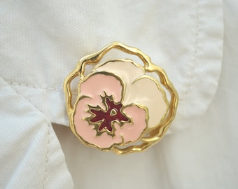Emaille broche, vintage emaille broche, bloemenbroche, bloemenbroche, jaren 1970 broche, viooltjebroche, vintage broche, goudkleurige broche