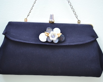 Vintage 1950s Fabric Clutch, Evening Bag with Floral Detail