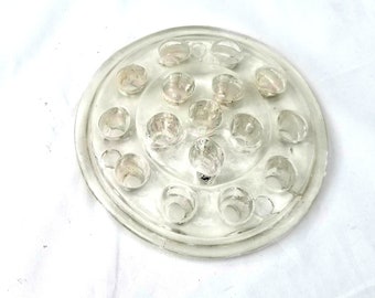 Vintage flower frog, flower holder with holes, 1950's, Glass floral frog