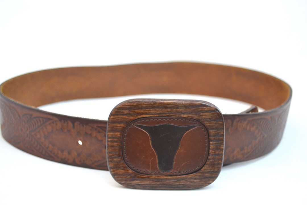 Gap Vintage Leather Suede Belt with Country Music Belt Buckle Vintage Gap Brown Belt Genuine Leather 32 Medium Bull Buckle  main image 2