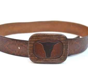 GAP Brown Cowhide Leather Belt With Brass Buckle & Studs  display picture 2