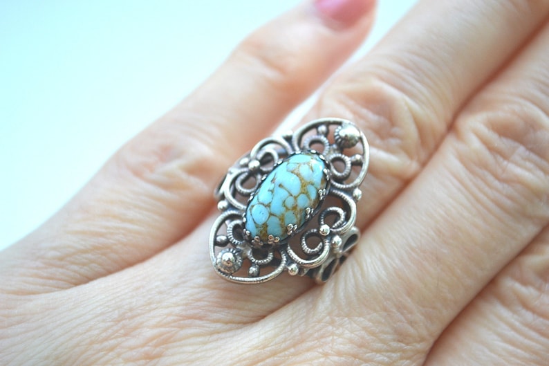 Vintage Turquoise Ring Sterling Silver Ring Size 7 Ring Boho Ring Vintage Silver Ring