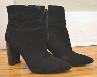 Vintage Nine West Black Suede Ankle Boots, Size 6.5