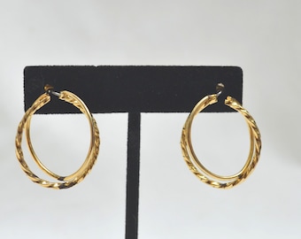 Gold  Earrings, Hoop Earrings, Vintage Earrings, 1980s Earrings, Gold Pierced Earrings, Oval Earrings