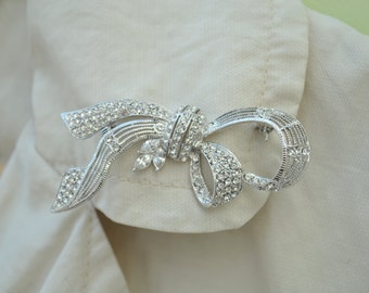 Silver Brooch, LUM NO, Ribbon Bow Brooch, Lum No Brooch, Lum No Pin, Ribbon Brooch, Silver Ribbon Pin, Vintage Brooch