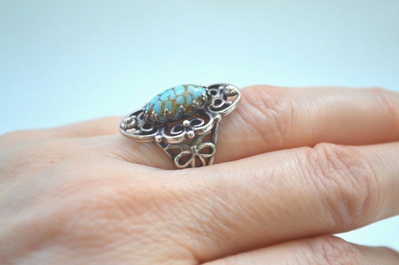 Vintage Turquoise Ring Sterling Silver Ring Size 7 Ring Boho Ring Vintage Silver Ring