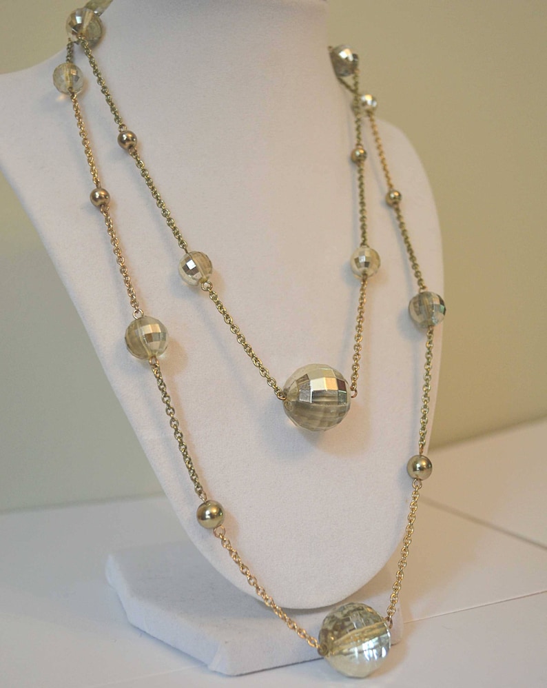 Strand Necklace Vintage Necklace 1970s Necklace Glass Bead Necklace Gold Chain Necklace Long Gold Chain Necklace
