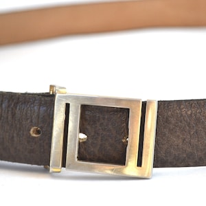 Vintage Brown Belt, HARRY AMIES Belt, Genuine Leather Belt with Silver buckle, 1990s Leather Belt, 36 to 38 inch Belt