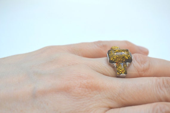 Baltic Amber Ring, Sterling Silver Ring, Vintage … - image 3