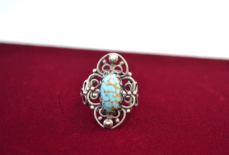 Vintage Turquoise Ring Sterling Silver Ring Size 7 Ring Boho Ring Vintage Silver Ring