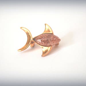 Sandstone Fish Brooch, Copper Fish Pin, Vintage Fish Pin, 1970&#39;s Fish Brooch, Sandstone Brooch, Copper Brooch