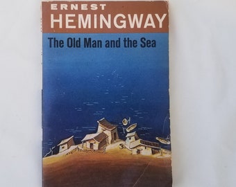 vintage book, the old man in the sea by Ernest Hemingway, 1952, literature fiction novel.