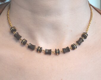 Vintage Beaded Choker Necklace, Goldtone, 1970s