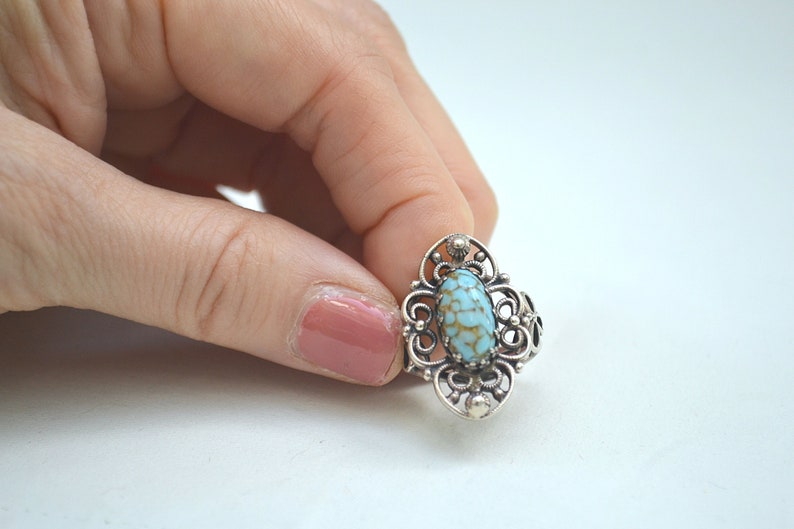 Vintage Turquoise Ring Sterling Silver Ring Size 7 Ring Boho Ring Vintage Silver Ring