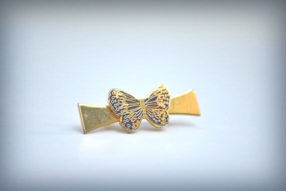 Broche Papillon Années 1970 - Alliage Doré Et Résine Mordorée Brillante, Occasion