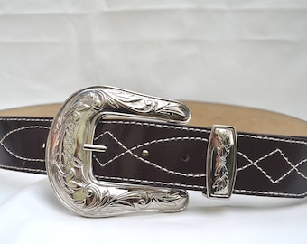 GUESS Belt, Vintage Belt, Brown Leather Belt, 1990's Belt, Size Medium Belt, Leather Belt, Southwestern Belt, Patent Leather Belt