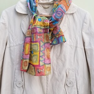 Women&#39;s Silk Scarf, Mulitcoloured Scarf, Vintage Scarf, Long Scarf, 1990&#39;s Scarf, Handpainted scarf
