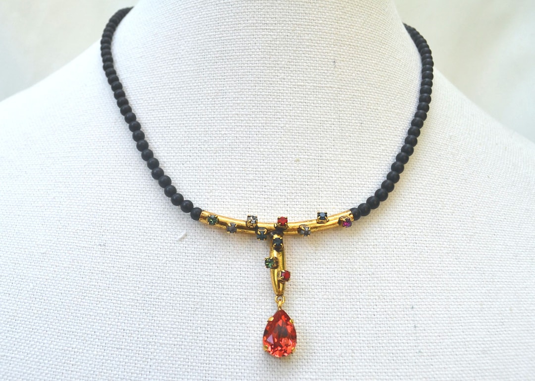 TOVA Necklace, Gemstone Choker, Vintage Choker Necklace, Beaded