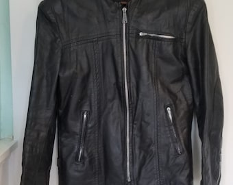 Leather Jacket, Vintage Leather Coat, 1980s Jacket, Black Leather Motorcycle Biker Jacket