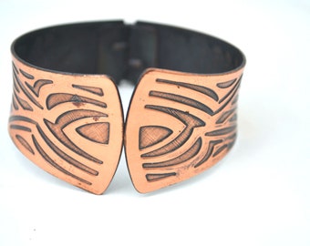 Copper Clamper Bracelet, Vintage Bracelet, Cuff Bracelet, Hinged Bracelet, 1970s Copper Bracelet